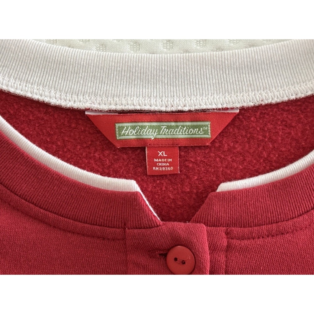 VTG Holiday Traditions Red Grandma Cardigan XL w/Embroidered Christmas Patches - Picture 8 of 11